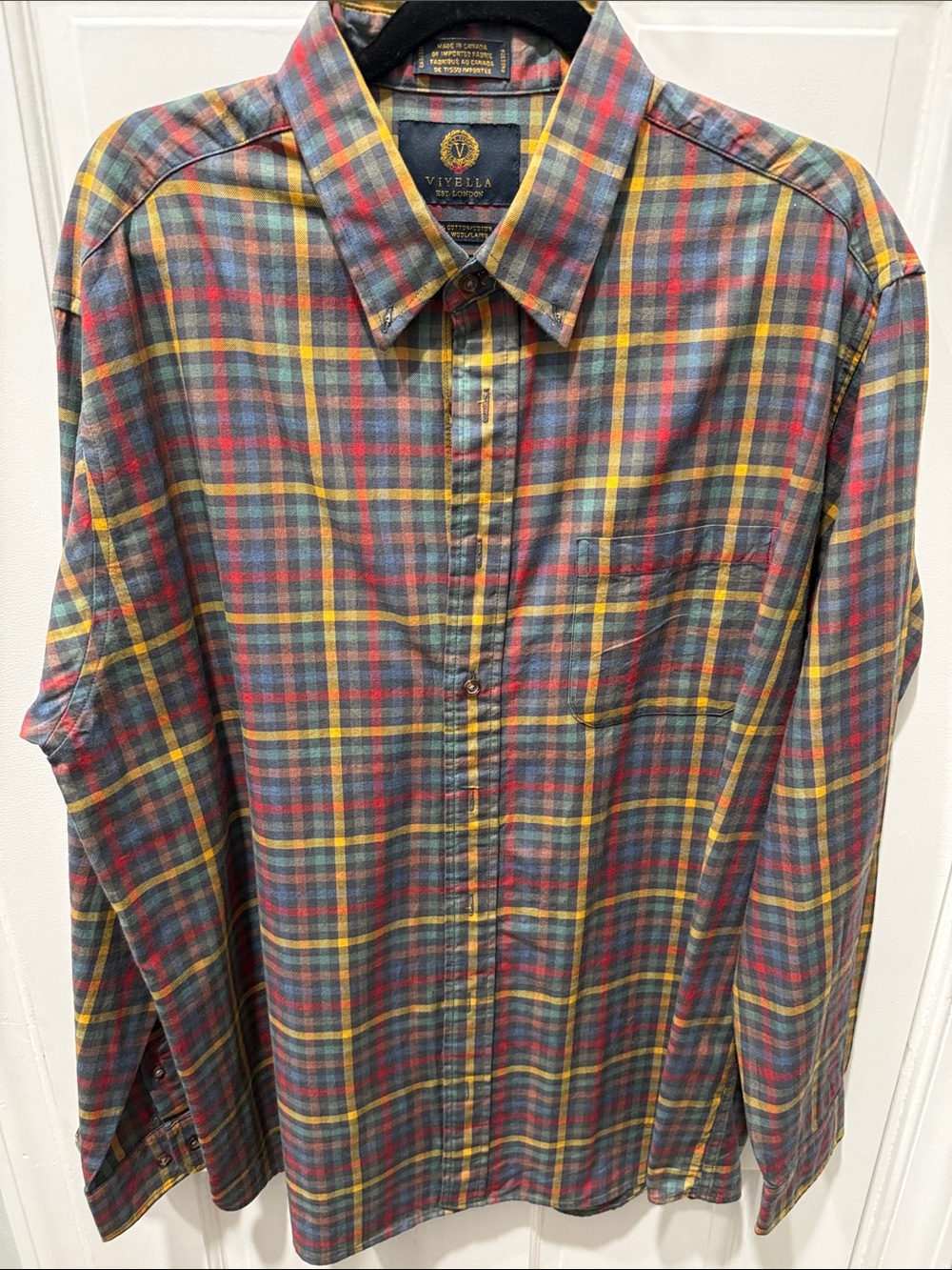 Viyella Men's Plaid Button-Down Shirt in Red, Yellow & Blue